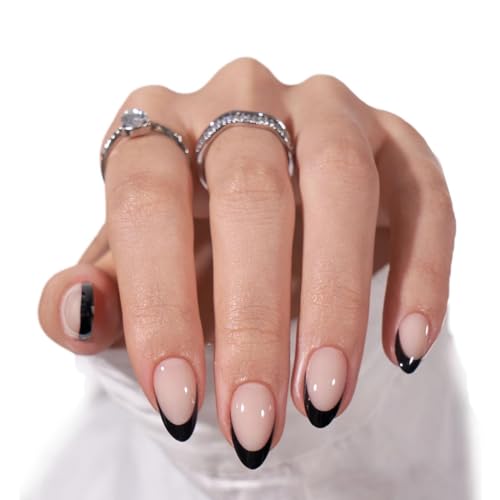 BTArtbox Halloween Press On Nails, French Tip Almond Nails, 32 Pcs Full Kit - color: A1-Black French