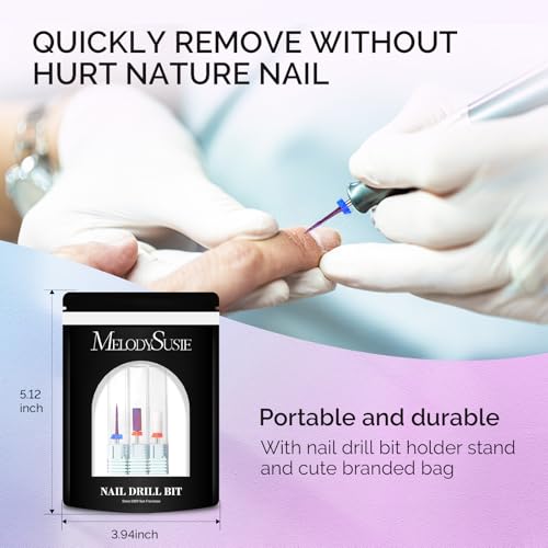 MelodySusie 3Pcs Nail Drill Bits Set, 3/32'' Tungsten Ceramic Bits, Flame Hexagon, Flat Top Small Barrel and Smooth Top Large Barrel Bits, Suitable for Manicure Pedicure Cuticle Gel Acrylic Remover - size: E Set