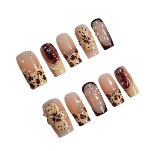 Medium Square Press on Nails,3D Flower Handmade French Fake Nails - color: style12
