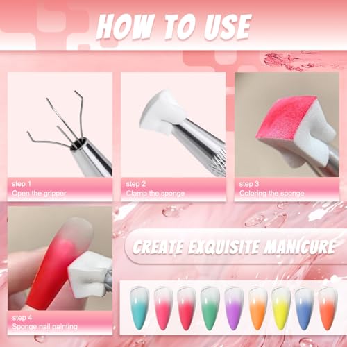 9 Colors Nail Pigment Powder Palette Set, Pigment Powder for Nails and Nail Art Sponges with Grabbing Pen, Pigmentos para Uñas, B - color: multicolored-B