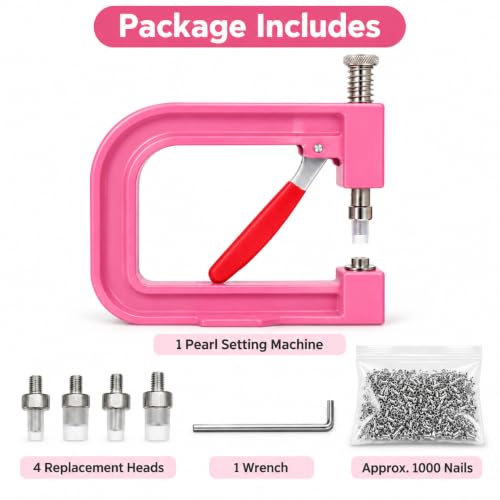 Pearl Beads Hand Press Machine with 1000 Nails 4 Screw Heads and Wrench