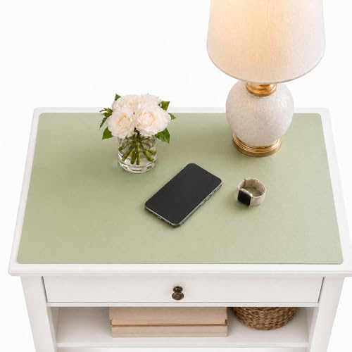 Leather Nightstand Mat for Bedside Table, Waterproof Vanity Desk and Nail Table Mat, Non-Slip Dresser Top Cover for Makeup, Perfume and Daily Essentials(Green, 17.7"*15.7") - color: Green, size: 17.7"*15.7"