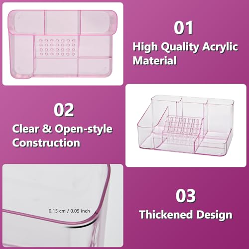 CGBE Nail Drill Holder, 28 Holes Transparent Nail Desk Organizer - Pink - color: Pink