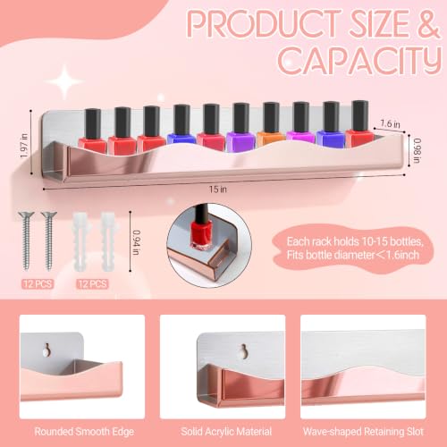 15" Nail Polish Wall Rack 6 Pack, Wall Mounted Organizer Holds 66+ Bottles - color: Rose Gold-polished