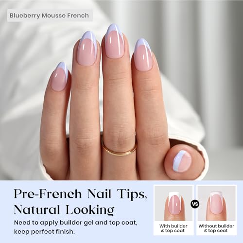 Beetles Blue French Tips Press On Nails, Short Almond 160 Pcs - color: 5 - Blue French - S