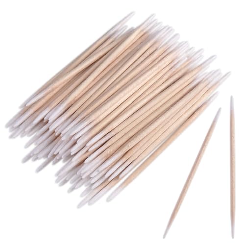 200pcs Double-head Pointed Tip Cotton Swabs with Wooden Sticks - color: White