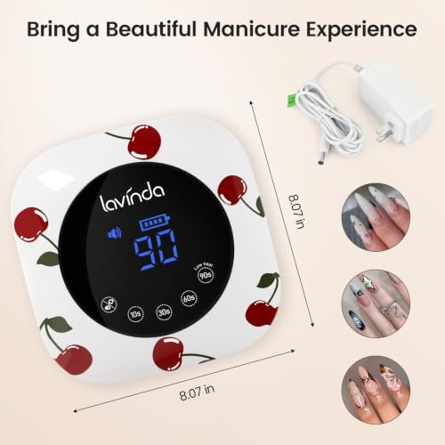 Lavinda 54W Nail Lamp UV Light for Gel Nails, Cherry Print - color: Cherry