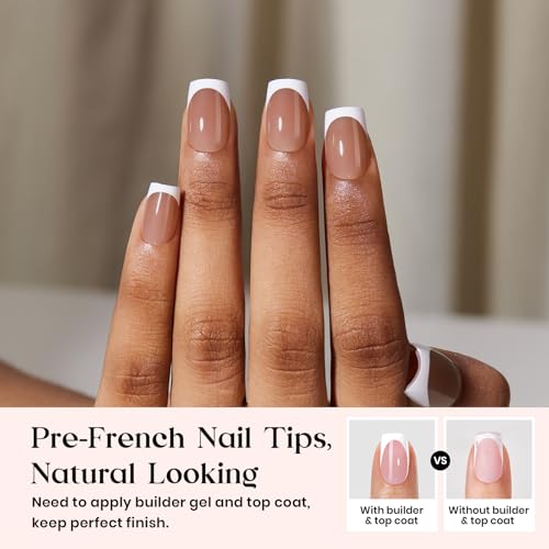 Beetles French Tip Press On Nails - Brown Short Square 150 Pcs - color: 4 - Brown French - S - 01