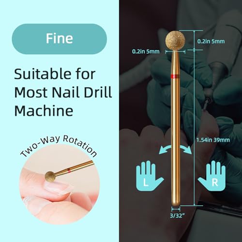 5mm Ball Cuticle Clean Nail Drill Bit, Titanium Series Russian Diamond Nail Bits Professional Safety Under Nail Cleaner for Cuticle Dead Skin, Electric Nails Accessories, Fine - color: 5mm Ball Cuticle Bit, size: Fine - F
