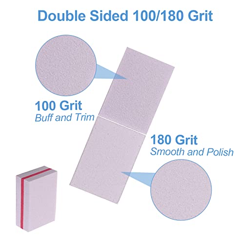 Nail Buffers (100 Pack), Mini Buffer Block Nail File for Acrylic Nails and Natural Nails, 100/180 Grit Nail Buffer Block Bulk Buffing Blocks for Nail Buff Professional Manicure File Blocks Set White - size: 100 Pcs Mini 100/180 Grit White/Coral red