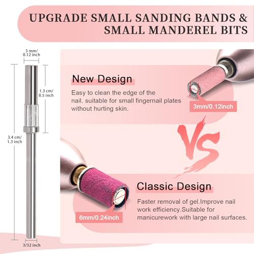 BLESWIN 100pcs Small Sanding Bands for Nail Drill Bit, 240 Fine Grit with 2pcs 3mm Drill Bits, Mini Grit Sanding Bands with Polishing Natural Nails and Cleaning Cuticle for Preparation, Pink - size: 100Pcs 240 Grit-Pink