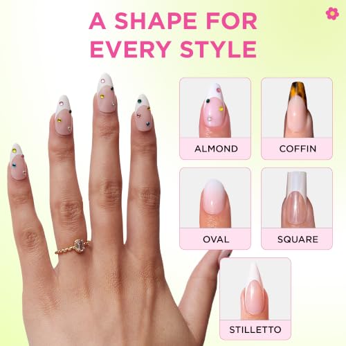 PaintLab Bejeweled 3D Gem French Tip Press On Nails, Medium Almond, 30pc - color: Bejeweled