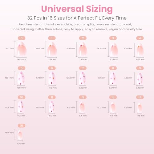 Nail Reformation Press On Nails, Milky White Short Almond 16 Sizes 32 Pcs - color: Flower Bed