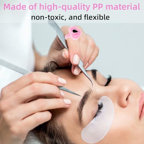 300PCS Pink Disposable Glue Rings for Eyelash Extensions, Adjustable Pigment Holder Cups for Eyebrow Eyeliner Nail Art, Flexible Plastic Lash Rings, Lightweight Professional Beauty Supplies - size: heart pink