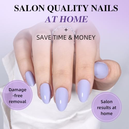 Lavender Press On Nails, Short Almond, Glossy Pastel Purple Glue On Nails - color: D9-Light Purple
