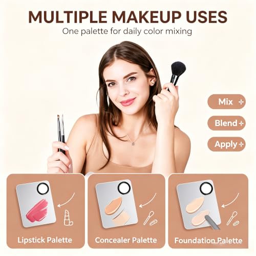 Professional Acrylic Makeup Palette for Cosmetic Mixing, Nail Art, Eyeshadow and Eyelash Application with Blending Tool (Silver) - color: Silver