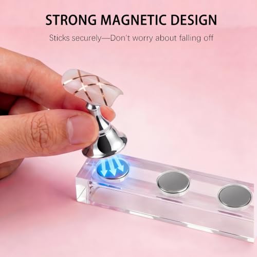 Nail Stand for Press Ons, Acrylic Magnetic Base Nail Holder for Painting Nails with 100 Pcs Reusable Double Sided Tape,Nail Art Display Practice Stand for Home DIY Salon Supplies (Silver) - color: Silver A