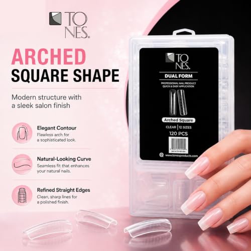 TONES Premium Dual Form 120 PCS (Arched Square) Soft Reusable, Nail Extension Molds | Professional Gel Tip System | DIY Home & Salon Nail Art Kit