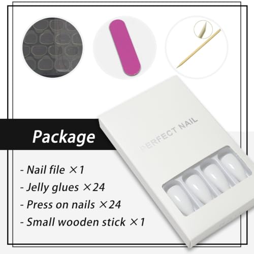 White Press on Nails Almond Long Glossy Fake Nails for Women - color: 10-Milk White