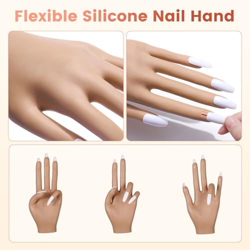 Practice Nail Hand with Acrylic Nail Kit for Beginners Practice Extensions - color: White- Silicone Nail Hand Kit