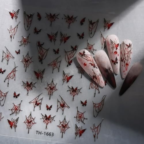 4 Sheets Halloween Bloody Nail Stickers Eyeball Spider Web Nail Decals - color: Multicolor5