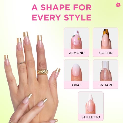 PaintLab Gold Chrome French Tip Press On Nails, Long Square, 30pcs Nail Kit - color: 24K Tips