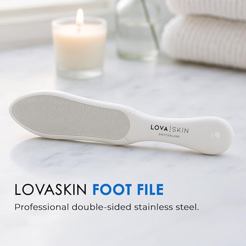 LOVA Skin Professional Foot File | Stainless Steel Foot Scraper and Callus Remover Tool | Double-Sided Pedicure Foot File for Dead Skin and Hard Heel Removal | Durable Hygienic Design - color: White
