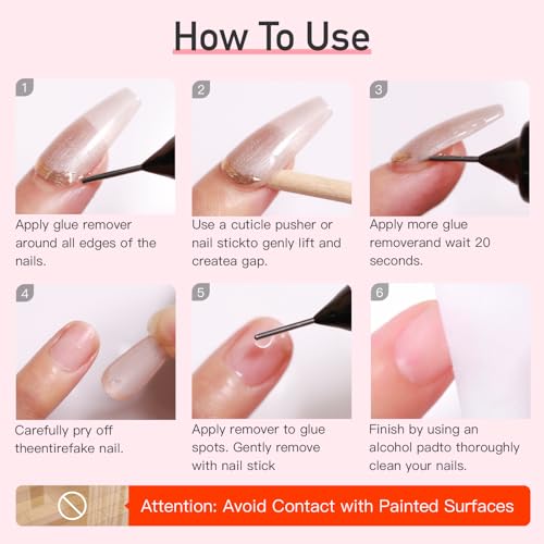 Curvlife 20ml（2pcs）Pinpoint Nail Glue Remover for Press on, Multi-Functional Remover for Nails Tips, Non-Acetone Nail Polish Remover, Gentle Glue Remover for Gel x Nails - size: 0.6 Fl Oz (Pack of 1)