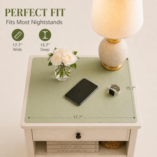 Leather Nightstand Mat for Bedside Table, Waterproof Vanity Desk and Nail Table Mat, Non-Slip Dresser Top Cover for Makeup, Perfume and Daily Essentials(Green, 17.7"*15.7") - color: Green, size: 17.7"*15.7"