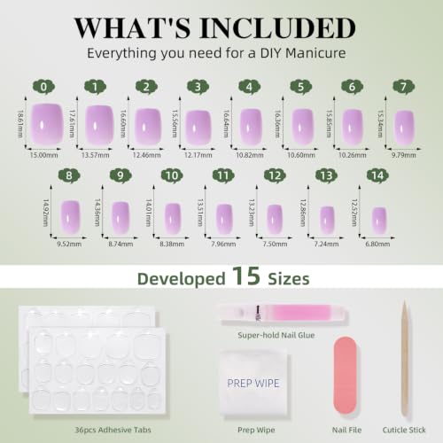 Purple Press On Nails Square - Light Purple Nails Fake Nails - color: 5A - Lilac Mauve
