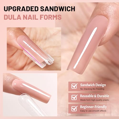 JEWHITENY 280 PCS Sandwich Nails Dual Forms:short square Reusable Nail Forms with Guide Lines,14 Sizes Nail Mold for Nails Extension,Salon & Home DIY Nail Art Tools - color: short square-SMZ-04