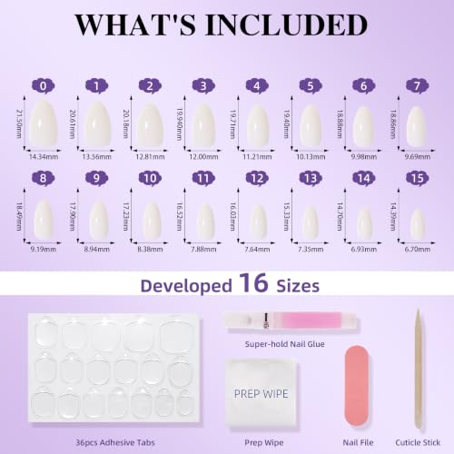 Milky White Press On Nails, Short Almond, Glossy Skin Tone Glue On Nails - color: B5-Light Nude