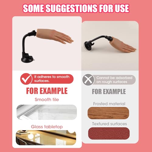 KnowU Nail Practice Hand with Suction Cup Stand, Mannequin Hand for Acrylic Nails, Professional Manicure Tool, DIY Nail Art Accessories, Flesh Tone - color: Flesh Tone, size: Suction Cup Stand