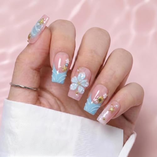 Handmade Long Square Press On Nails | Reusable & Salon Quality (O906, M) - color: O906, size: M