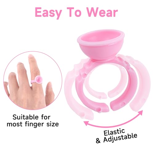 G2PLUS 100PCS Pink Disposable Plastic Nail Art Tattoo Glue Rings Holder Eyelash Extension Rings Adhesive Pigment Holders Finger Hand Beauty Tools (Pink) - color: PinK