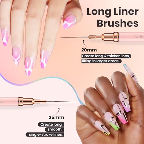 Beetles Nail Art Pens, 5pcs Nail Art Brushes Liner Brushes for Nails - color: A-Pink-5