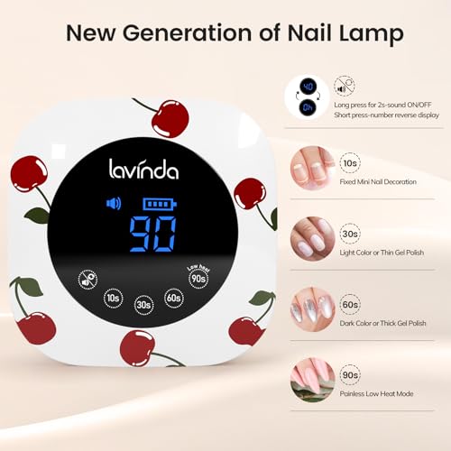 Lavinda 54W Nail Lamp UV Light for Gel Nails, Cherry Print - color: Cherry