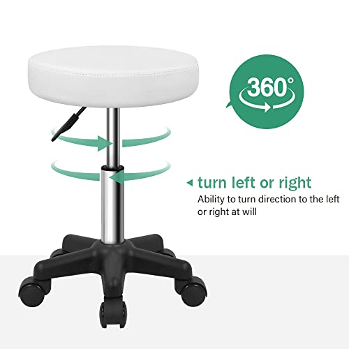 FURWOO Round Rolling Stool Height Adjustable Stool with Wheels for Spa Salon Massage White - color: White