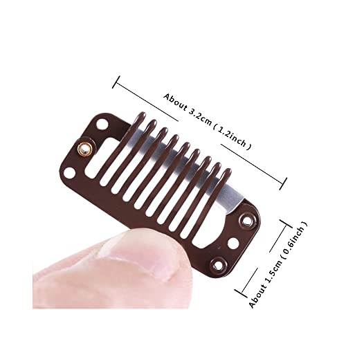 24 Pcs Snap Clips for Hair Extensions and Wigs - Metal 9-Tooth Comb Clips, 32mm (Dark Brown) - color: Dark Brown, style: 32mm 24pcs