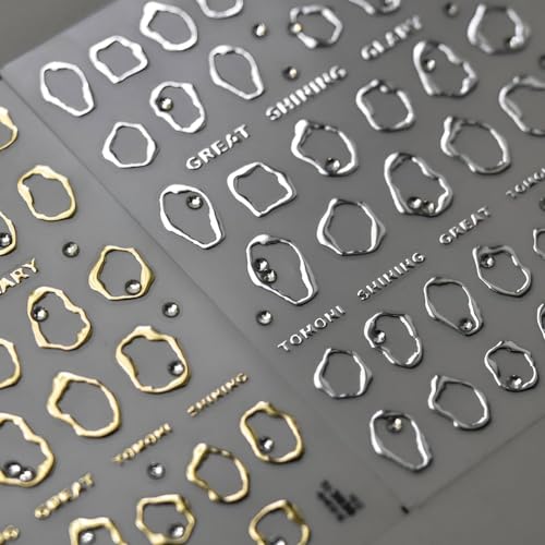 2 Sheets Gold Silver Nail Stickers 5D Self-Adhesive Nail Sticker for Nail Art with Rhinestones Design Gold Irregular Geometric Manicure DIY Accessories for Women - color: 10