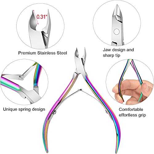 4 Pack Professional Cuticle Nippers, Rainbow Nail Trimmer & Cutter - color: Rainbow Color