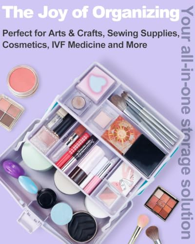 TERGOO 13in Lager Plastic Craft Organizer and Storage 3-Layer Tackle Box - color: Purple Blue