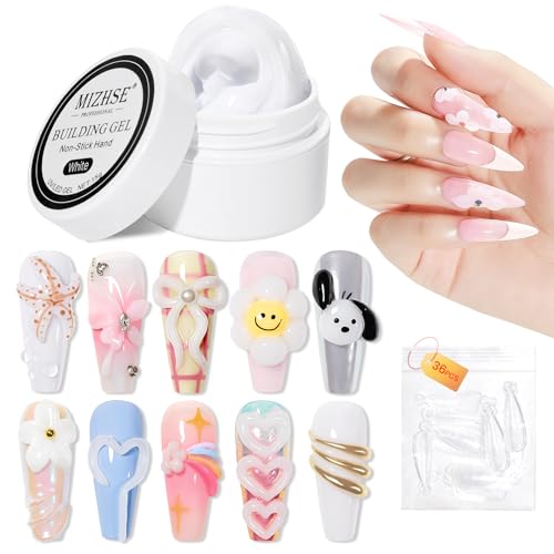 MIZHSE Solid Builder Gel, Non-Sticky White Sculpting Gel for Nails - color: 15g White