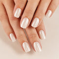 SHANGMENG Halloween Press on Nails, Short Square White Chrome Fake Nails - color: Pearl White