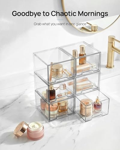 Vtopmart 2 Pack Small Clear Stackable Storage Drawers for Desk, Countertop - style: 2pack-Clear
