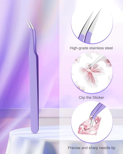 Difenni Rhinestone Picker Tool, Wax Pencil for Rhinestones Tool, Dual-Ended DIY Nail Bedazzling Tools with 4 Extra Purple Replaceable Wax Head and 1 Tweezer(Purple) - color: Purple B