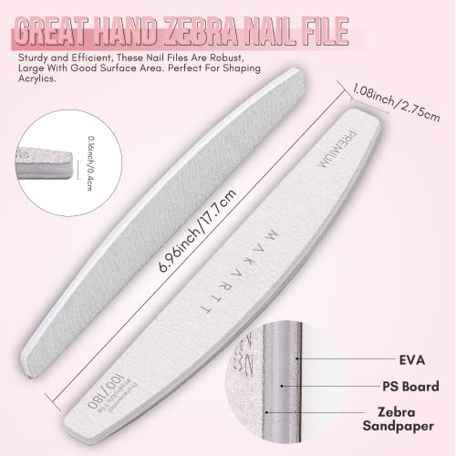 Makartt 100/100 Grit Nail Files, 10PCS Zebra Emery Boards for Nails - size: 100/100 Grit