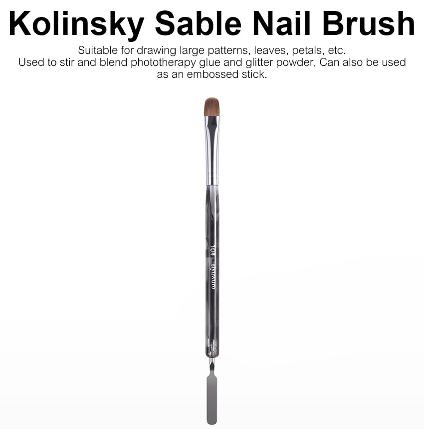 Kolinsky Sable Nail Brush French Nail Brush 2 Way Professional Gel Acrylic Nail Art Brush with Stirring Rod for French Manicure Cuticle Clean Up Nail Art Design Brush (10#) - color: 10#