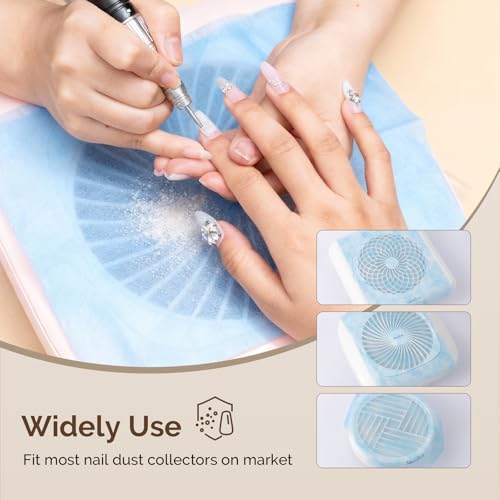 MelodySusie 200 Sheets Nail Dust Collector Filter Paper, Disposable Dust Vacuum Filter with 6pcs Sticky Back Hook for Most Nail Dust Fan Extractor Machine, Nail Tech Supplies for Salon & Home - color: Blue
