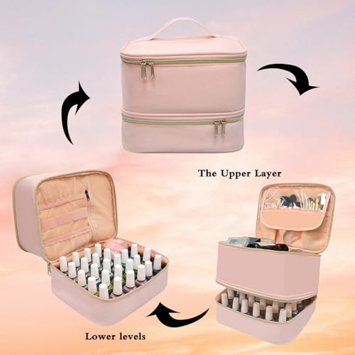Nail Polish Organizer Case, Holds 30 Bottles + UV Lamp, Pink - color: Pink